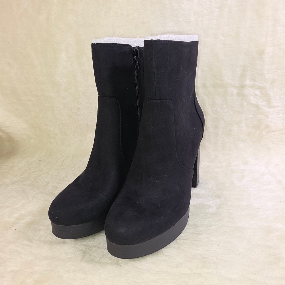 Sun + Stone Platform Ankle Boots Black Faux Suede Women Size 8 NEW - Picture 2 of 5